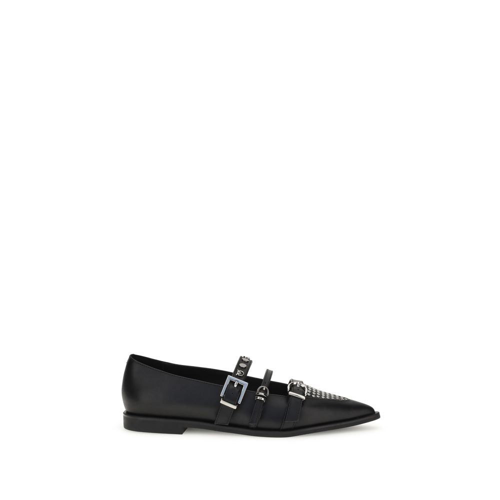 PINKO Black Calf Leather Bos Taurus Ballet Flats