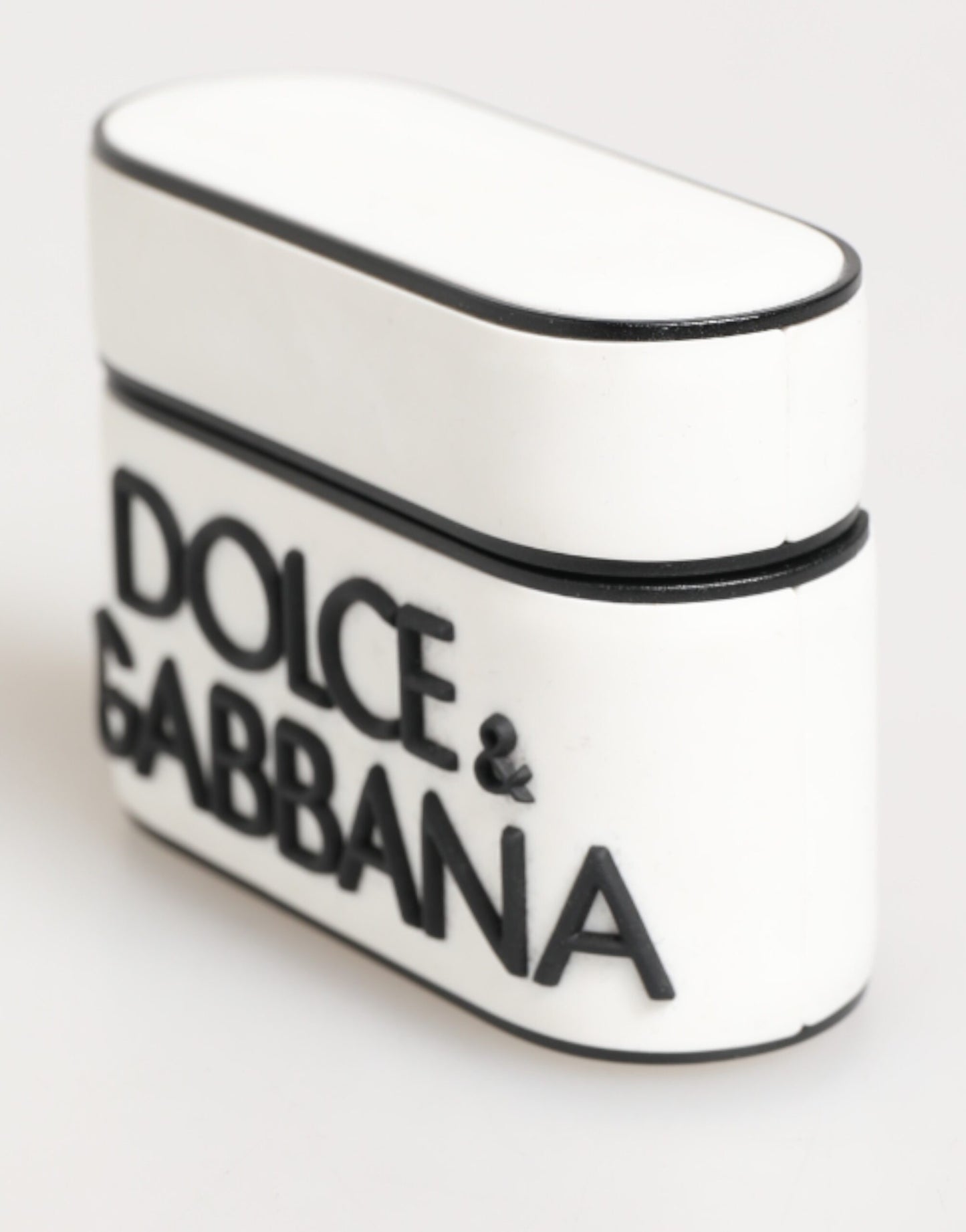 Dolce & Gabbana White Black Rubber Logo Embossed Accessory Airpods Case