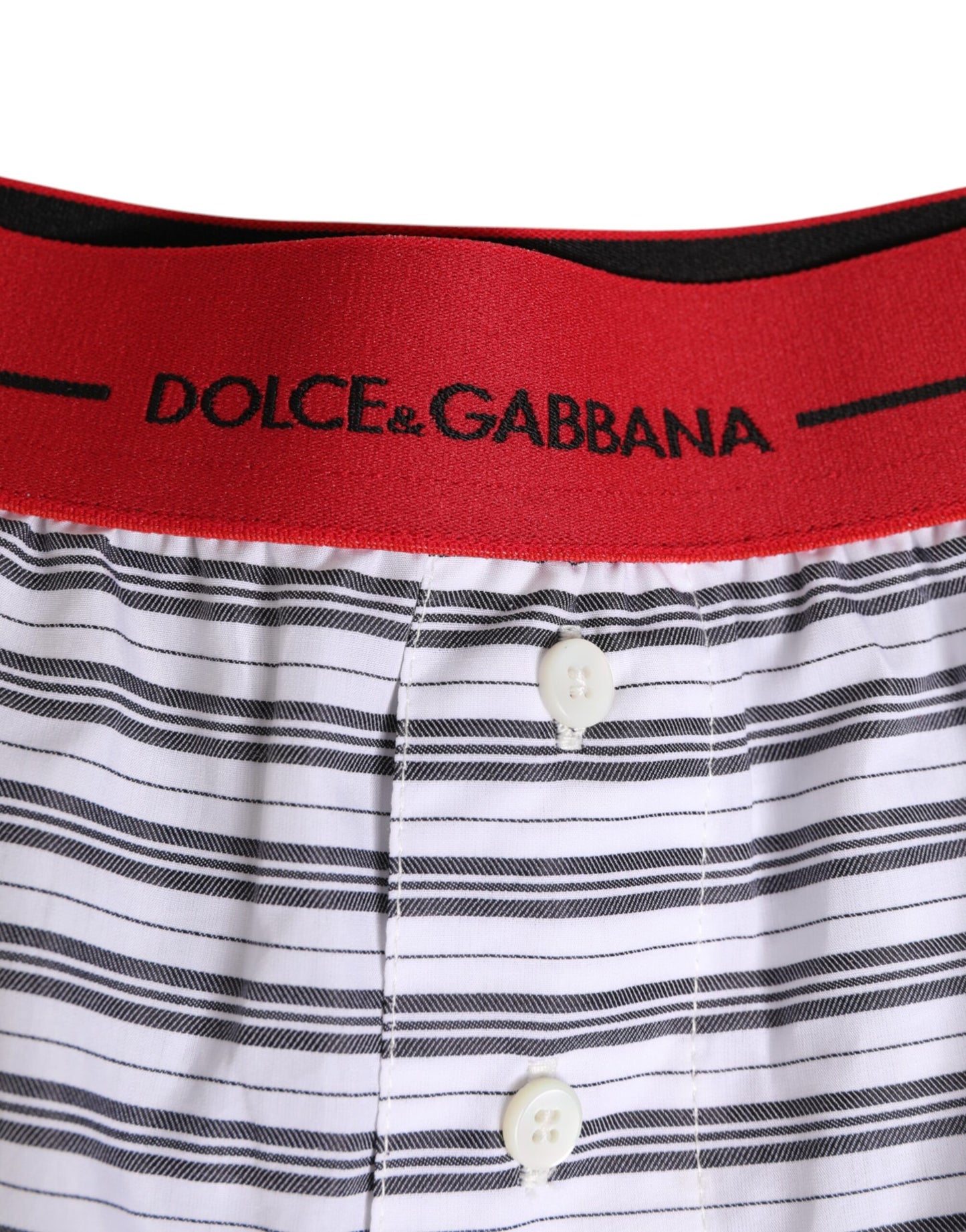 Dolce & Gabbana White Striped Cotton Red Waistband Shorts Swimwear