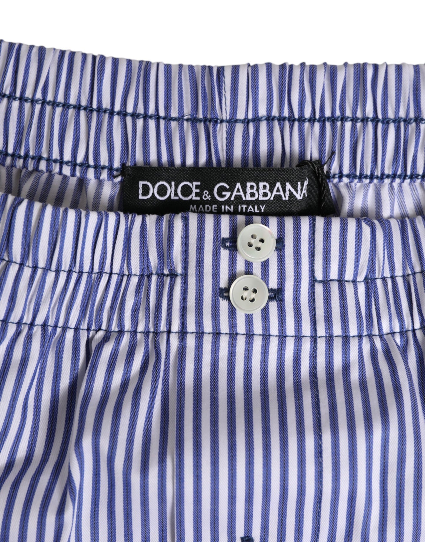Dolce & Gabbana Blue White Cotton Striped Button Fly Shorts Swimwear
