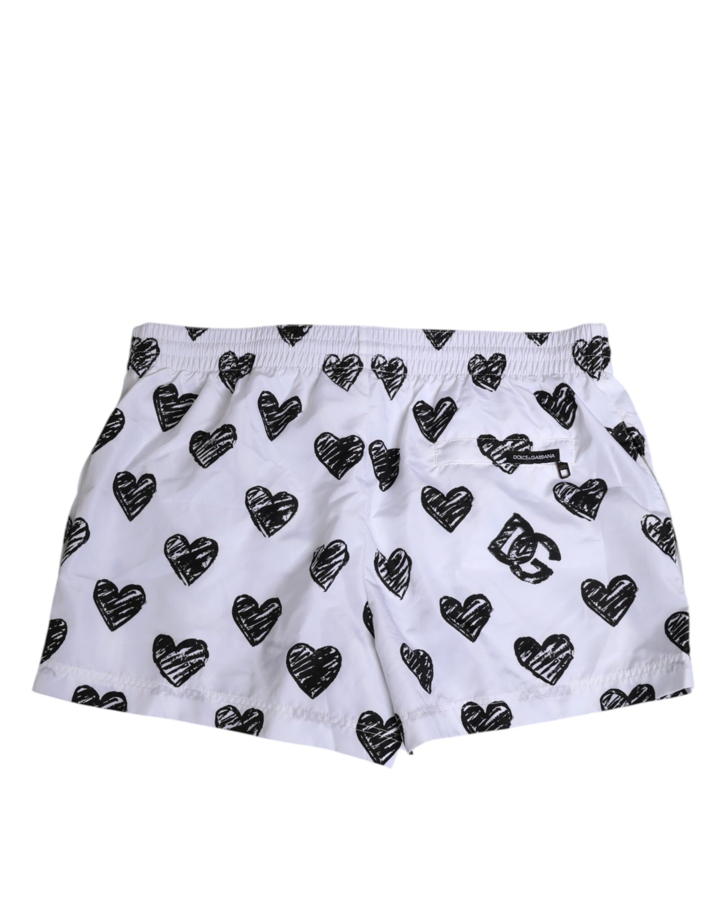 Dolce & Gabbana White Black Heart Print Men Boxer Short Swimwear