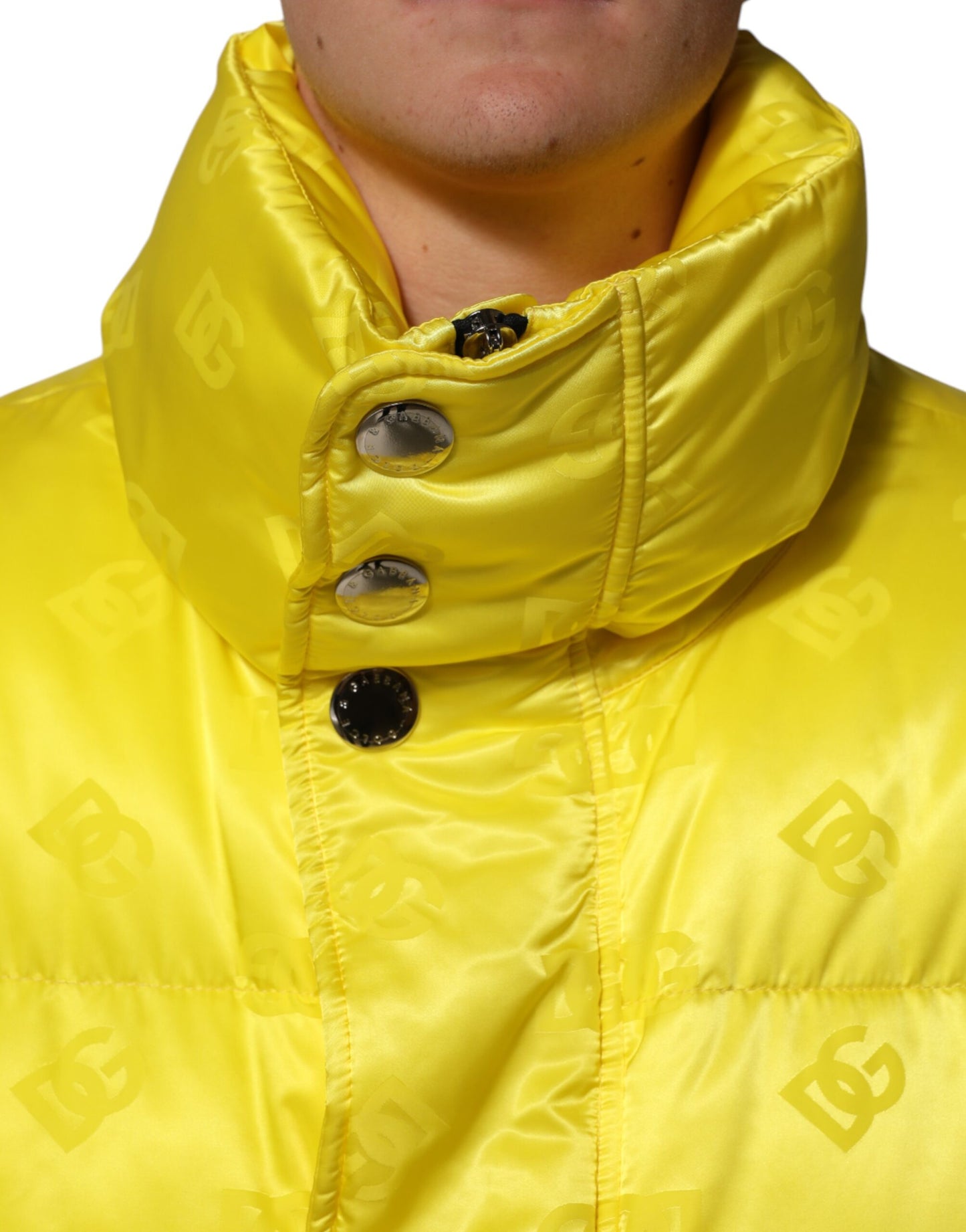 Dolce & Gabbana Yellow Nylon Logo Puffer Bomber Men Jacket