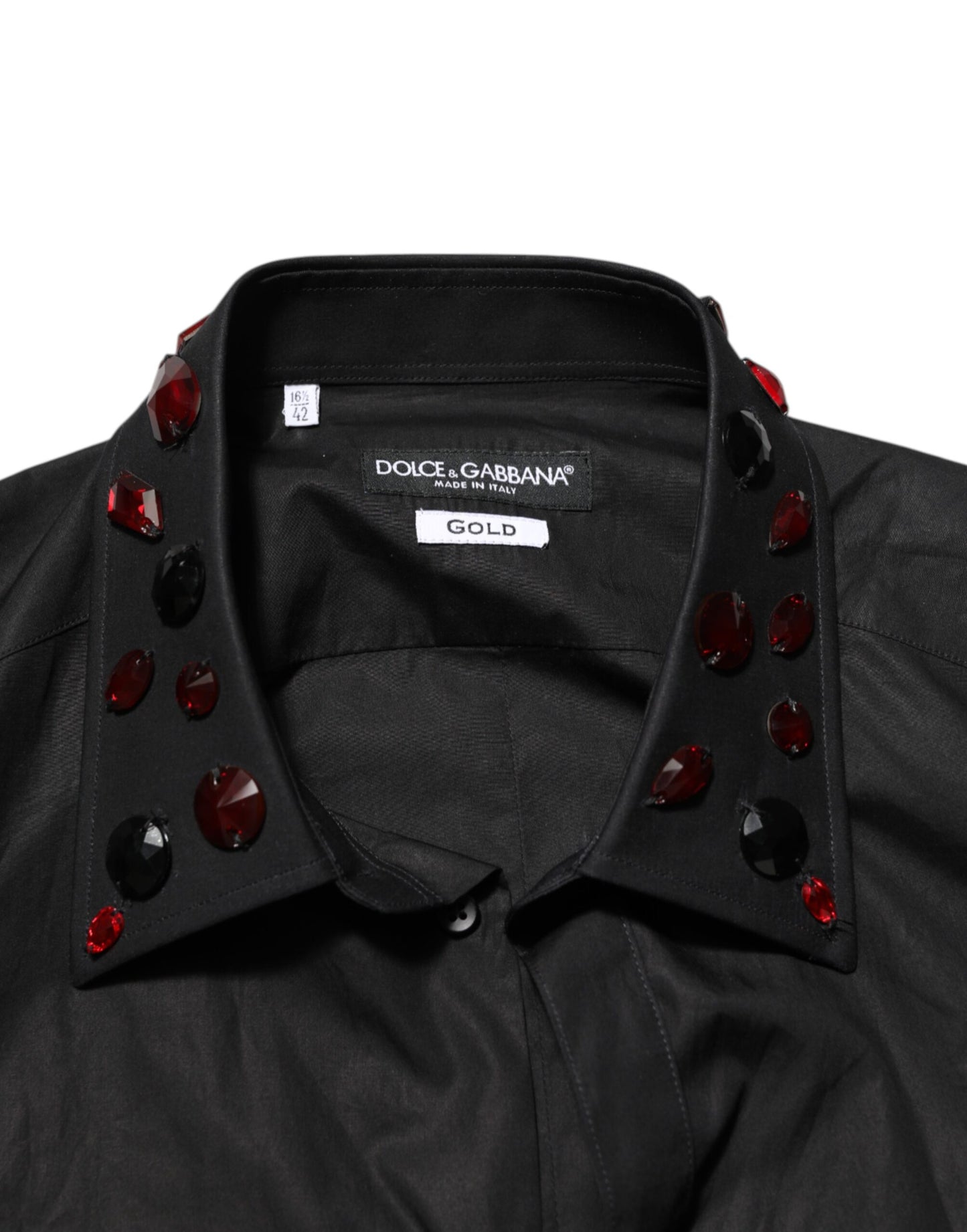 Dolce & Gabbana Black Cotton Embellished Collar Men’s Shirt