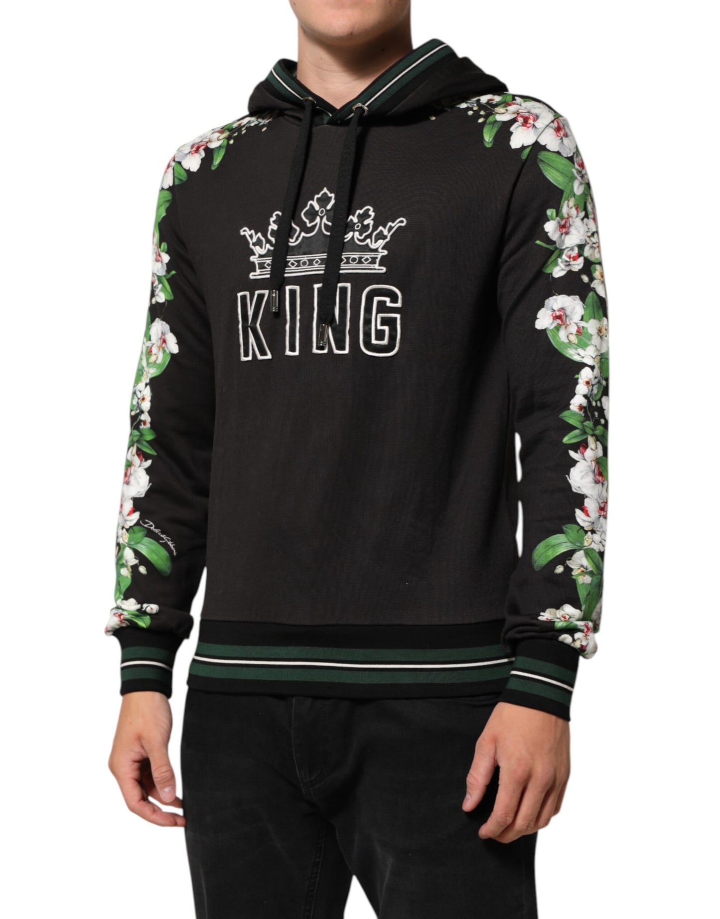 Dolce & Gabbana KING Black Orchid Floral Crown Logo Hoodie Sweater