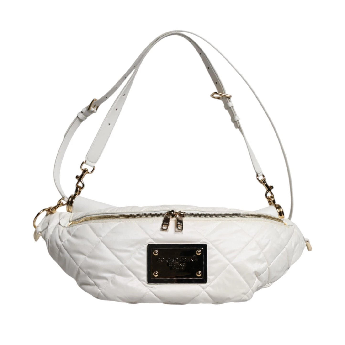 Dolce & Gabbana White Quilted Logo 90's Sicily Belt Waist Fanny Pack Bag