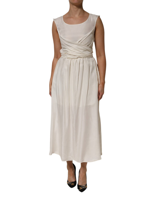L'Autre Chose Ivory White Sleeveless Maxi Cupro Viscose Dress