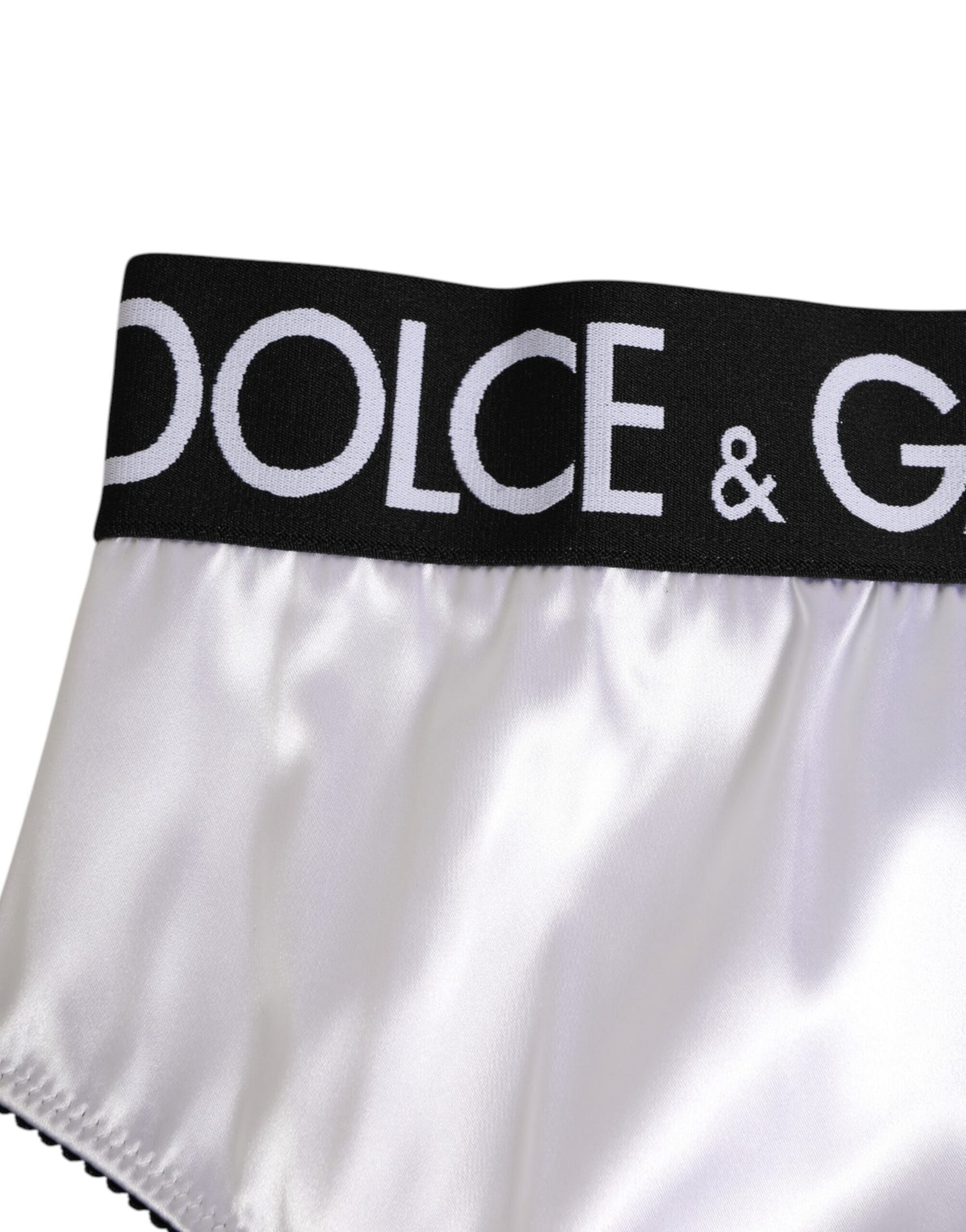 Dolce & Gabbana White Satin High-Waist Black Logo Women Underwear