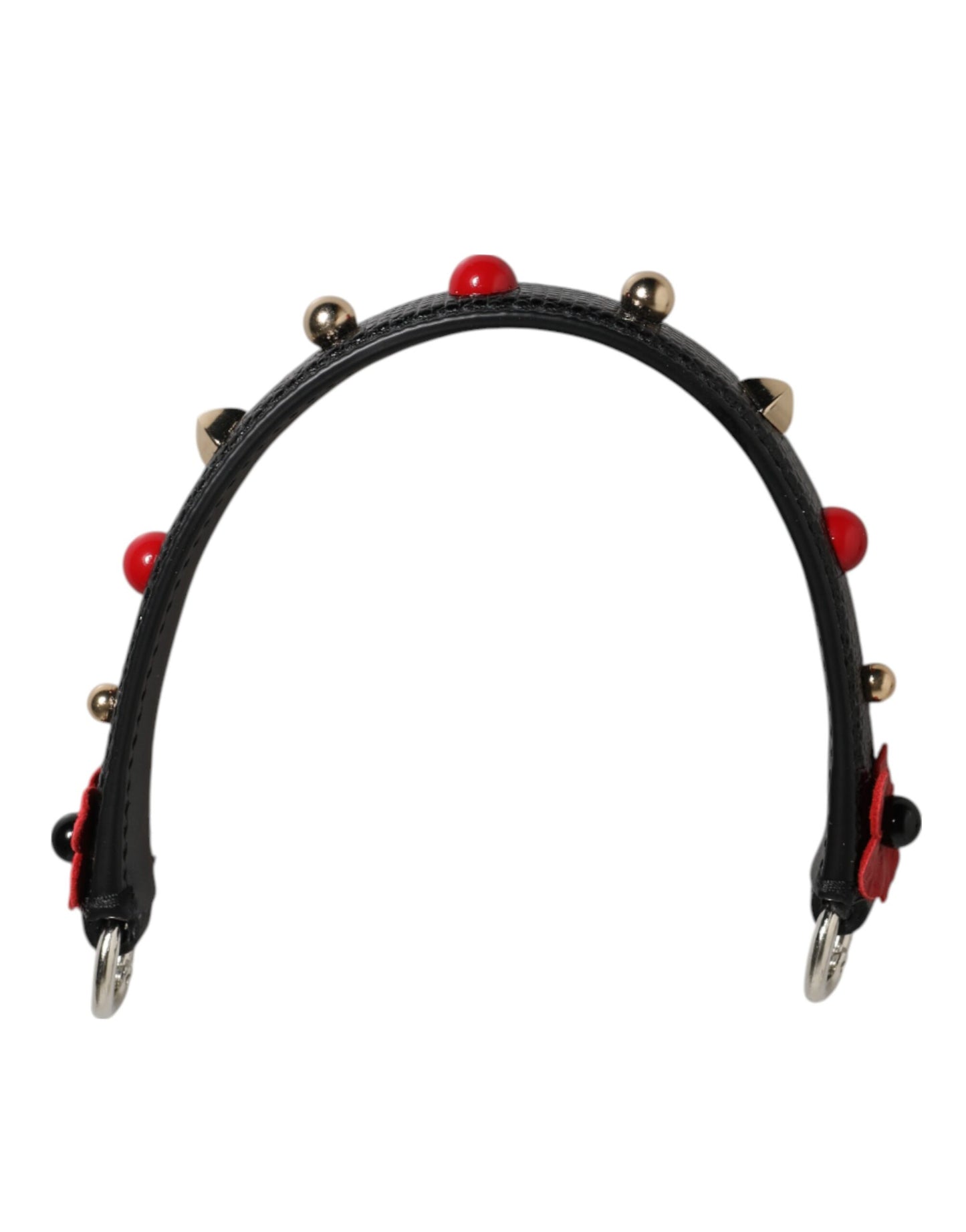 Dolce & Gabbana Black Embellished Leather Bag Handle Women Shoulder Strap