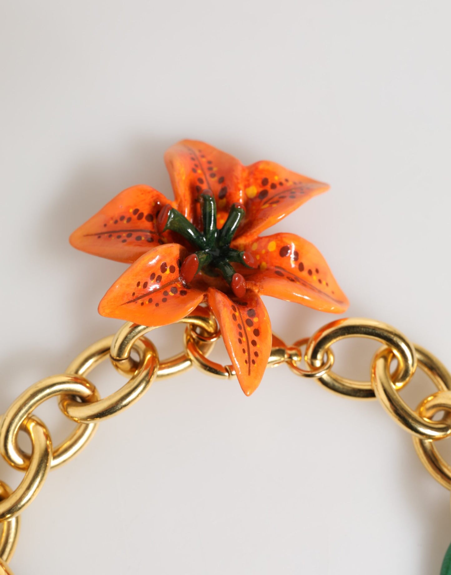Dolce & Gabbana Multicolor Gold Brass Tiger Lily Floral Chai Necklace