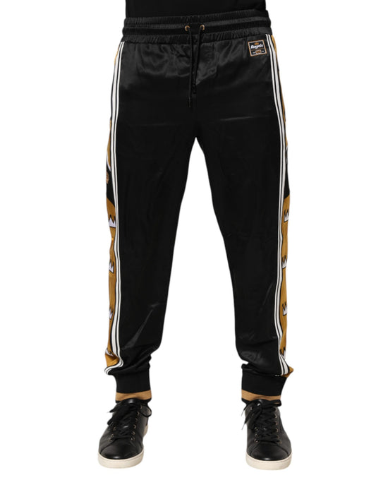 Dolce & Gabbana Black Gold Satin Crown Side Stripe Jogger Pants
