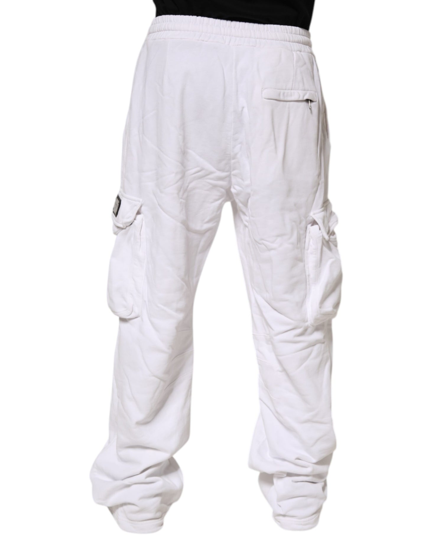 Dolce & Gabbana White Cotton Cargo Trousers Logo Patch Pants