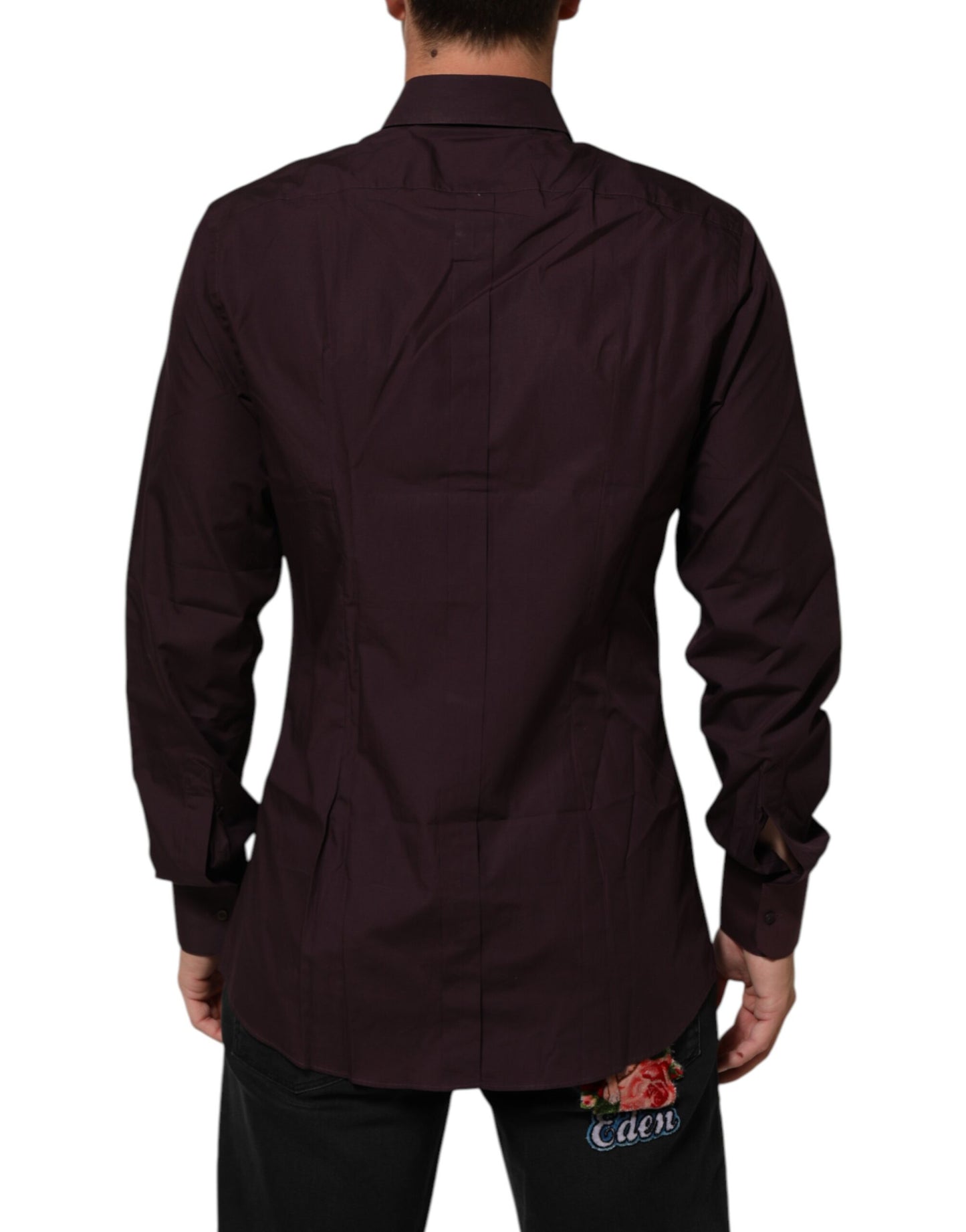 Dolce & Gabbana Maroon Cotton Collared GOLD Formal Dress Shirt