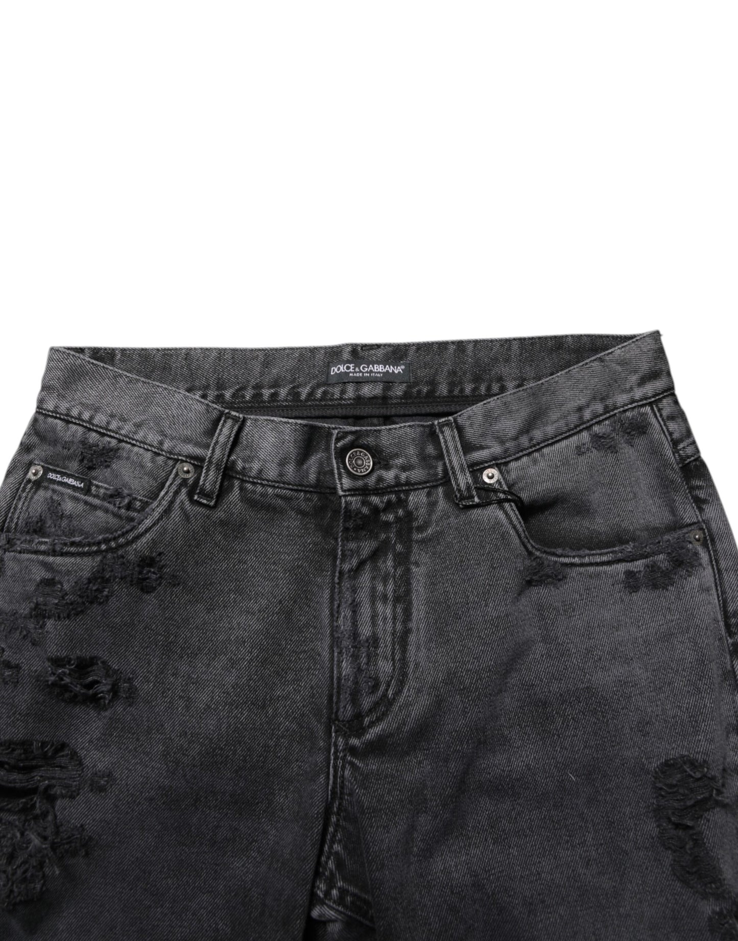 Dolce & Gabbana Black Tattered Skinny Cotton Men Denim Jeans