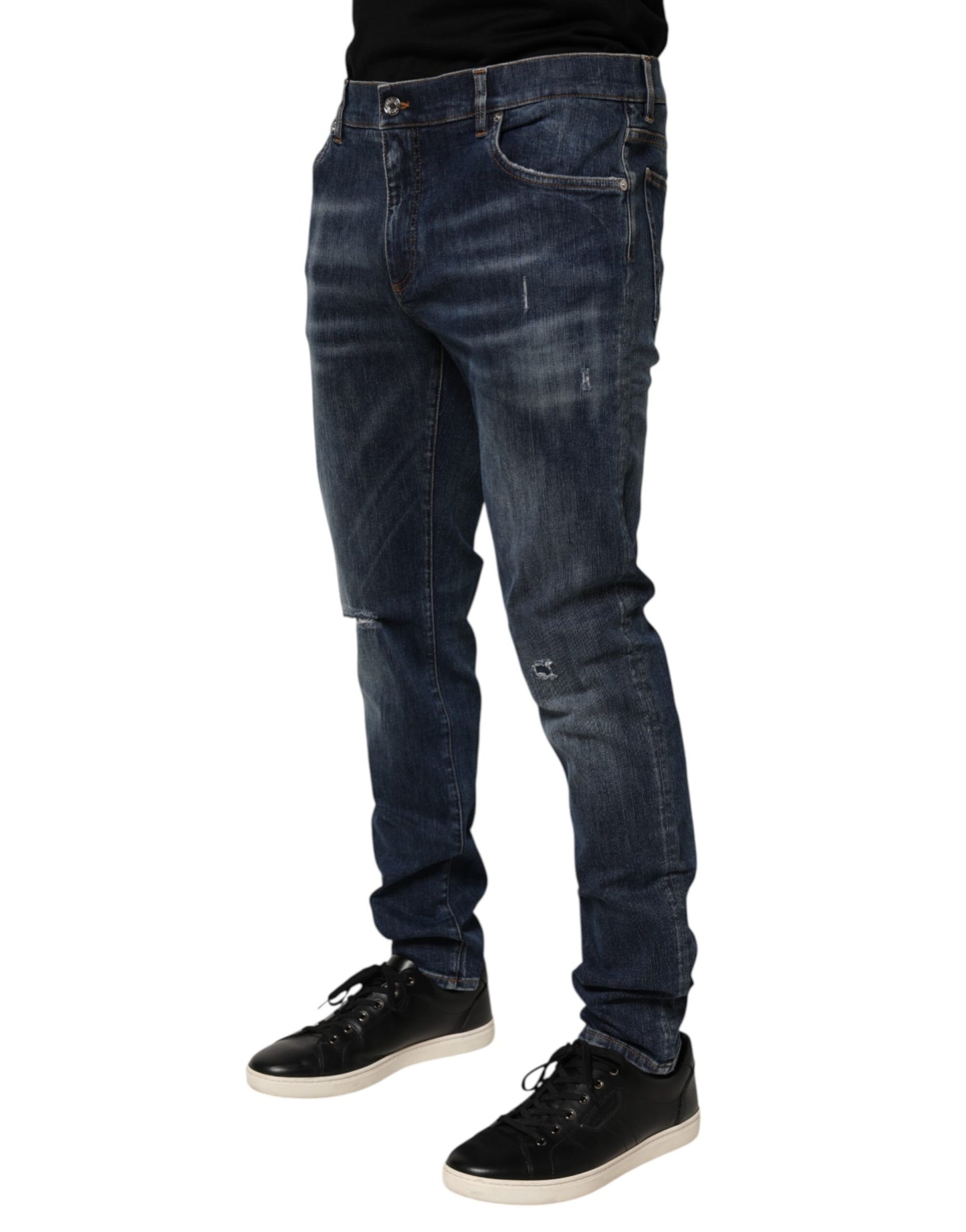 Dolce & Gabbana Dark Blue Washed Running Ripped Denim Jeans