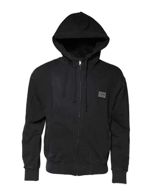 Dolce & Gabbana Black Logo FullZip Hooded Sweatshirt Sweater