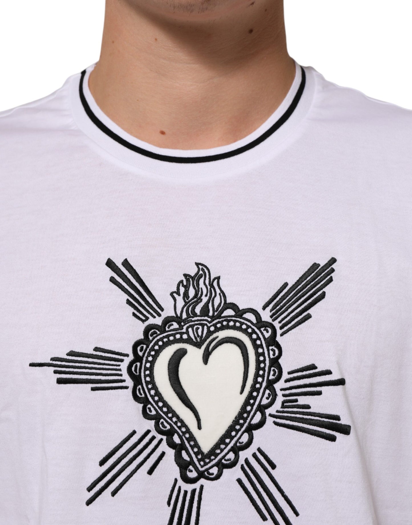 Dolce & Gabbana White Sacred Heart Short Sleeve Men T-shirt