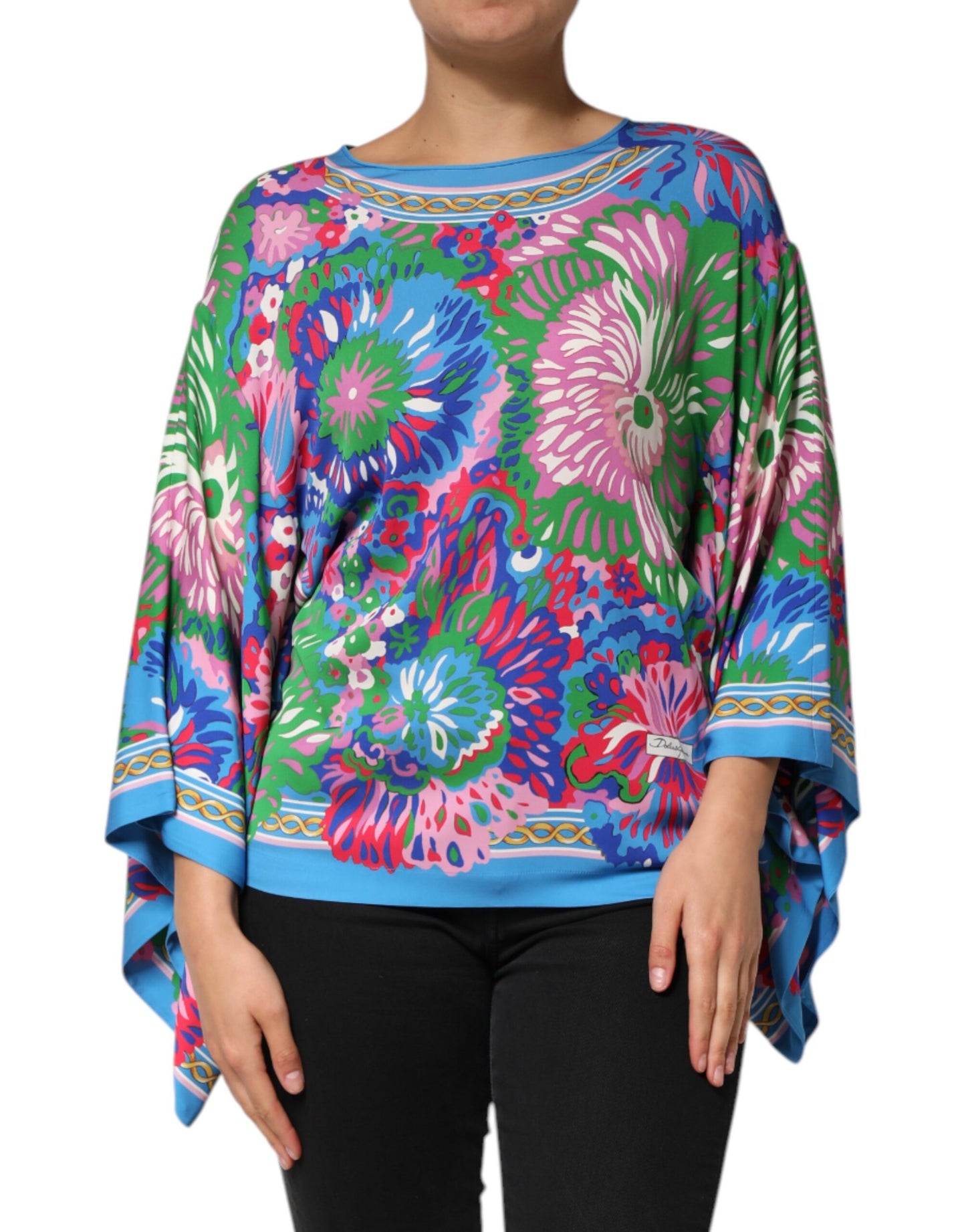Dolce & Gabbana Multicolor Floral Print Silk Blouse Tunic Top