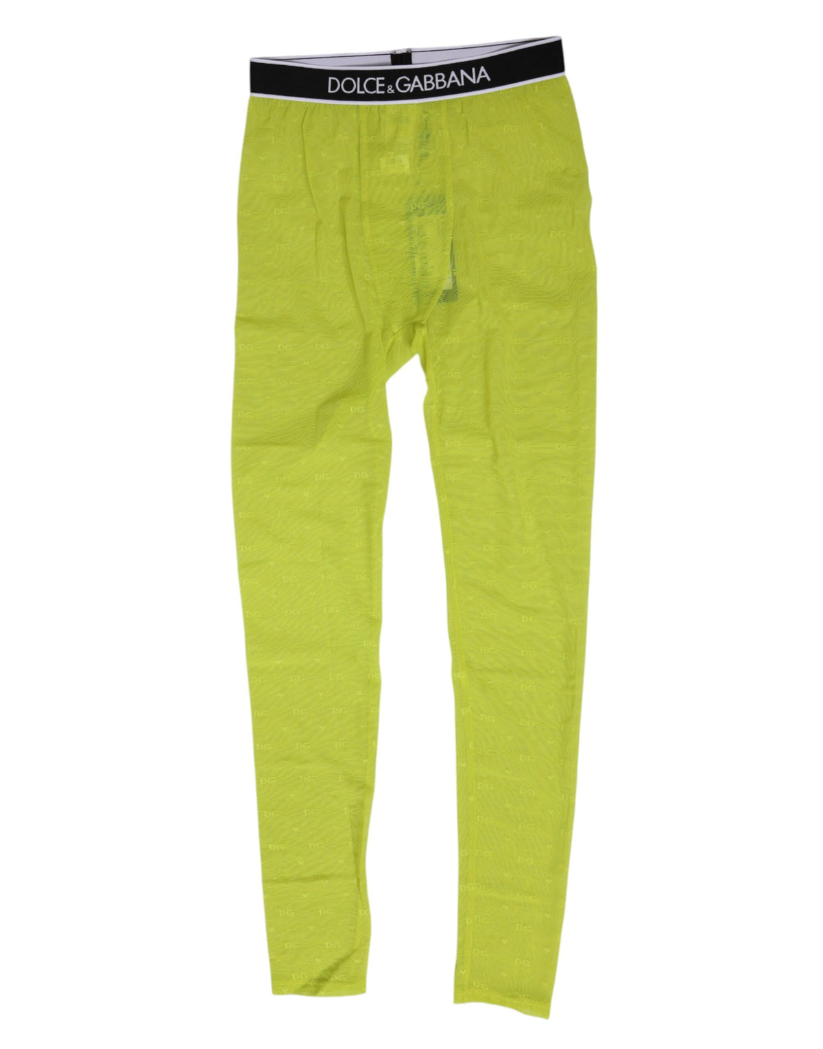 Dolce & Gabbana Neon Green Nylon Logo Lace Leggings Pants Underwear