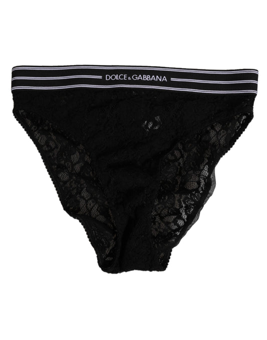 Dolce & Gabbana Black Lace Slip Brief Logo Waistband  Underwear