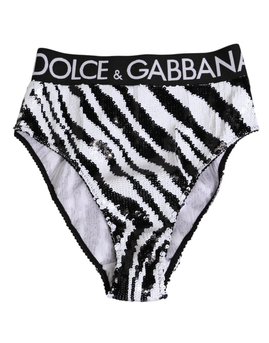 Dolce & Gabbana Black White Stripes High Waist Panty Underwear