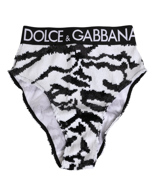 Dolce & Gabbana Black White Sequin High Waist Panty Underwear