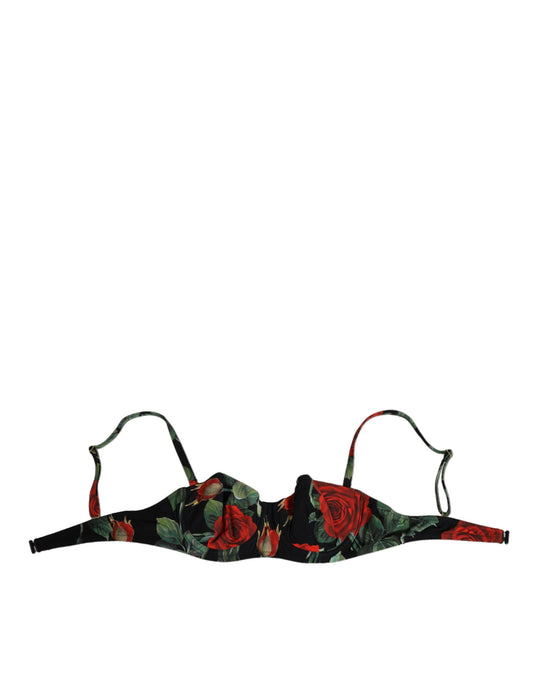 Dolce & Gabbana Black Floral Nylon Padded Balconnet Bra Underwear