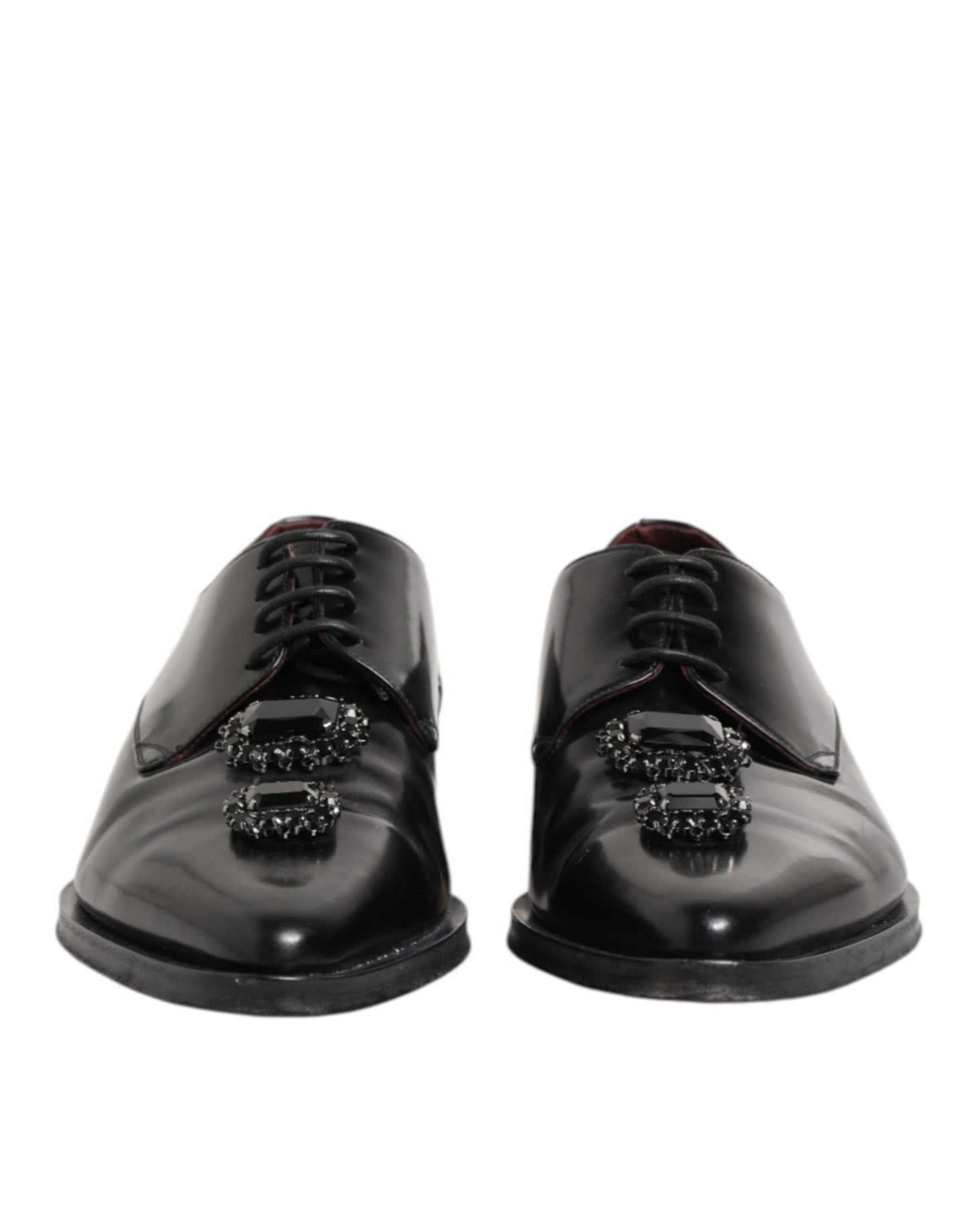 Dolce & Gabbana Black Leather Jeweled Crystals Derby Shoes