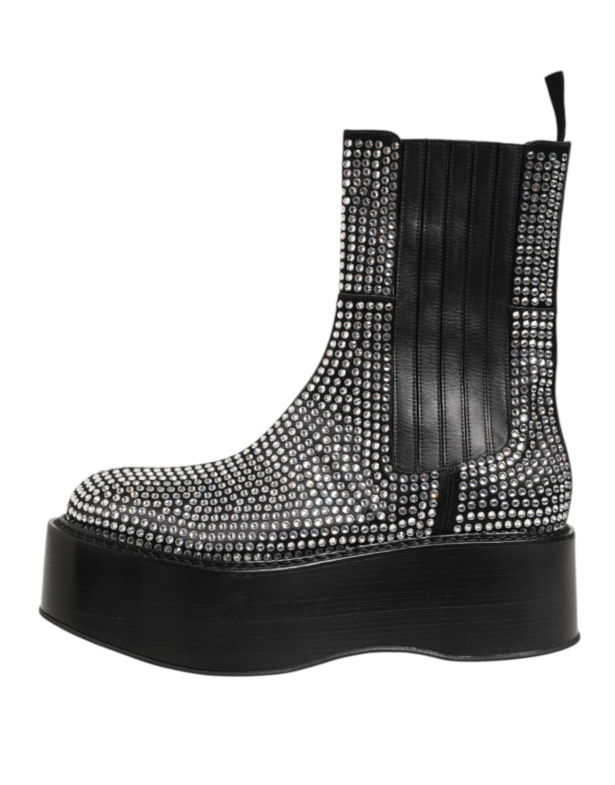 Dolce & Gabbana Black Crystal Strass Mid Calf Short Boots  Shoes