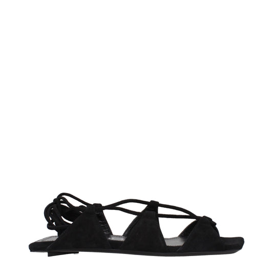 The Attico Black Leather Flat Sandals
