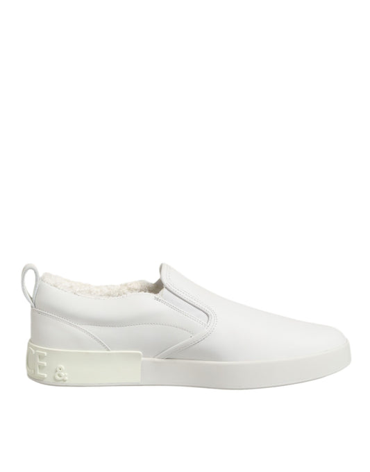 Dolce & Gabbana White Leather Low Top Slip On Sneakers Shoes