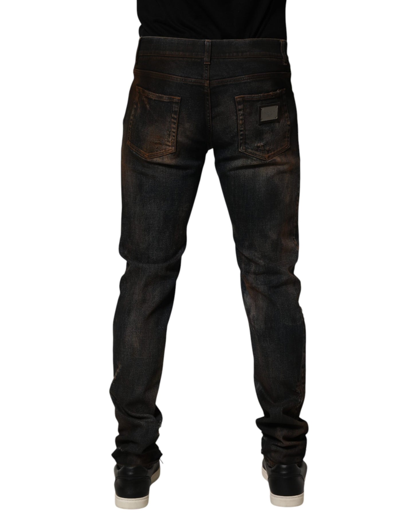 Dolce & Gabbana Black Cotton Skinny Tattered Men Denim Jeans