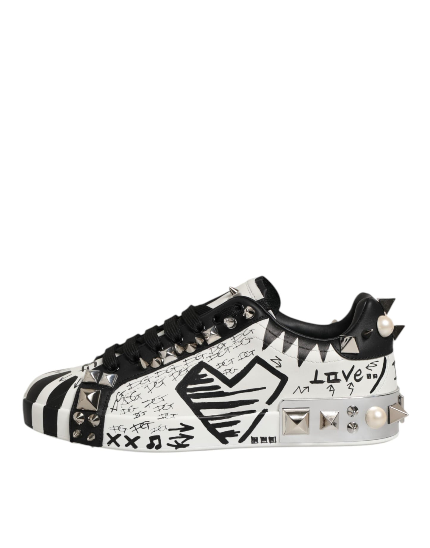 Dolce & Gabbana Black White Studded Low Top Sneakers Shoes