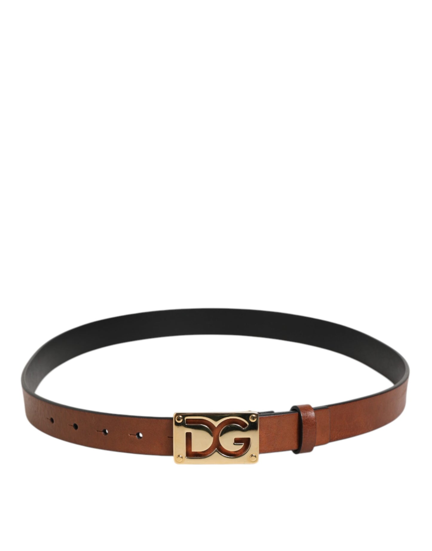 Dolce & Gabbana Brown Leather Classic Metal Logo Buckle Belt