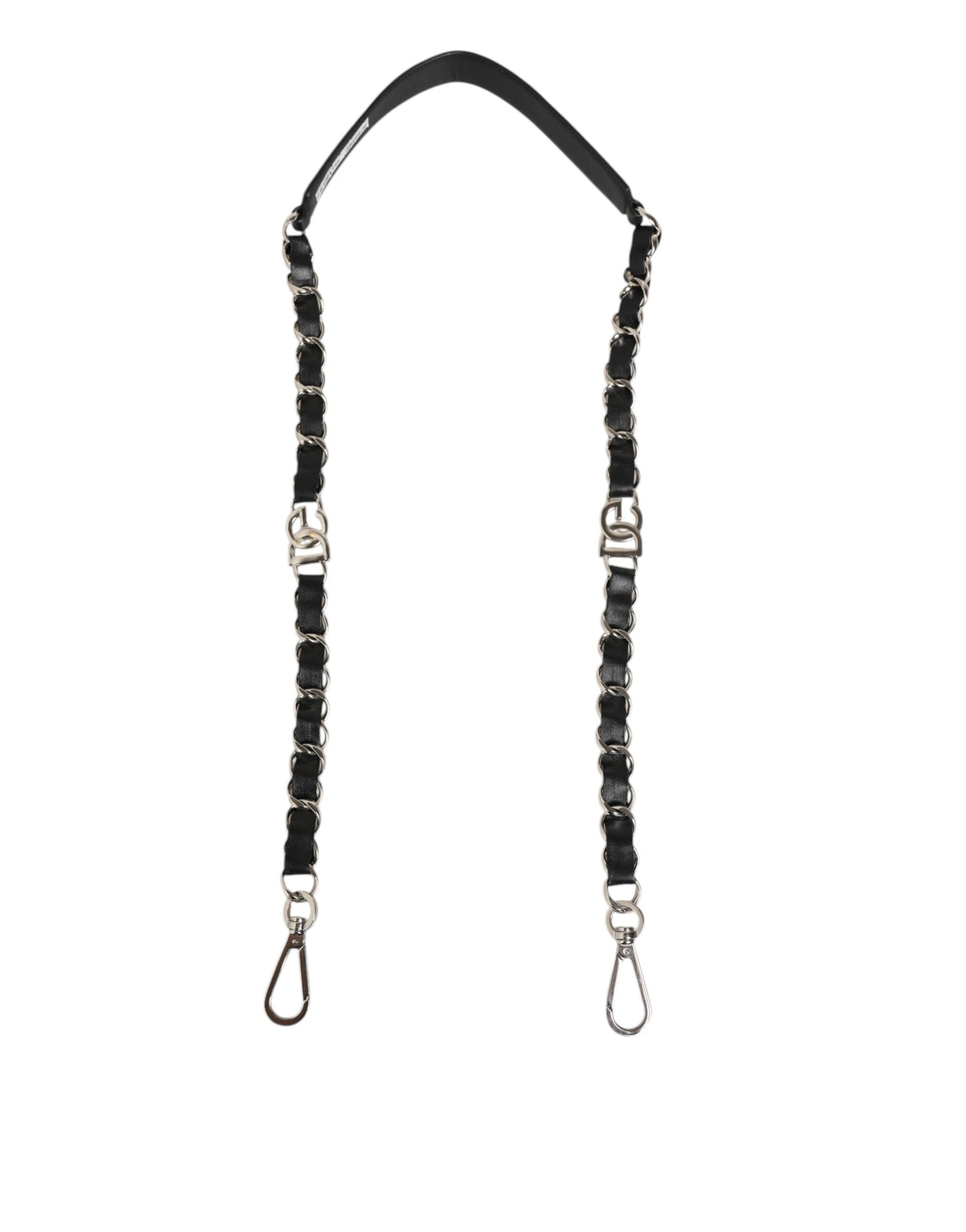 Dolce & Gabbana Black Leather Silver Chain Bag Accessory Shoulder Strap