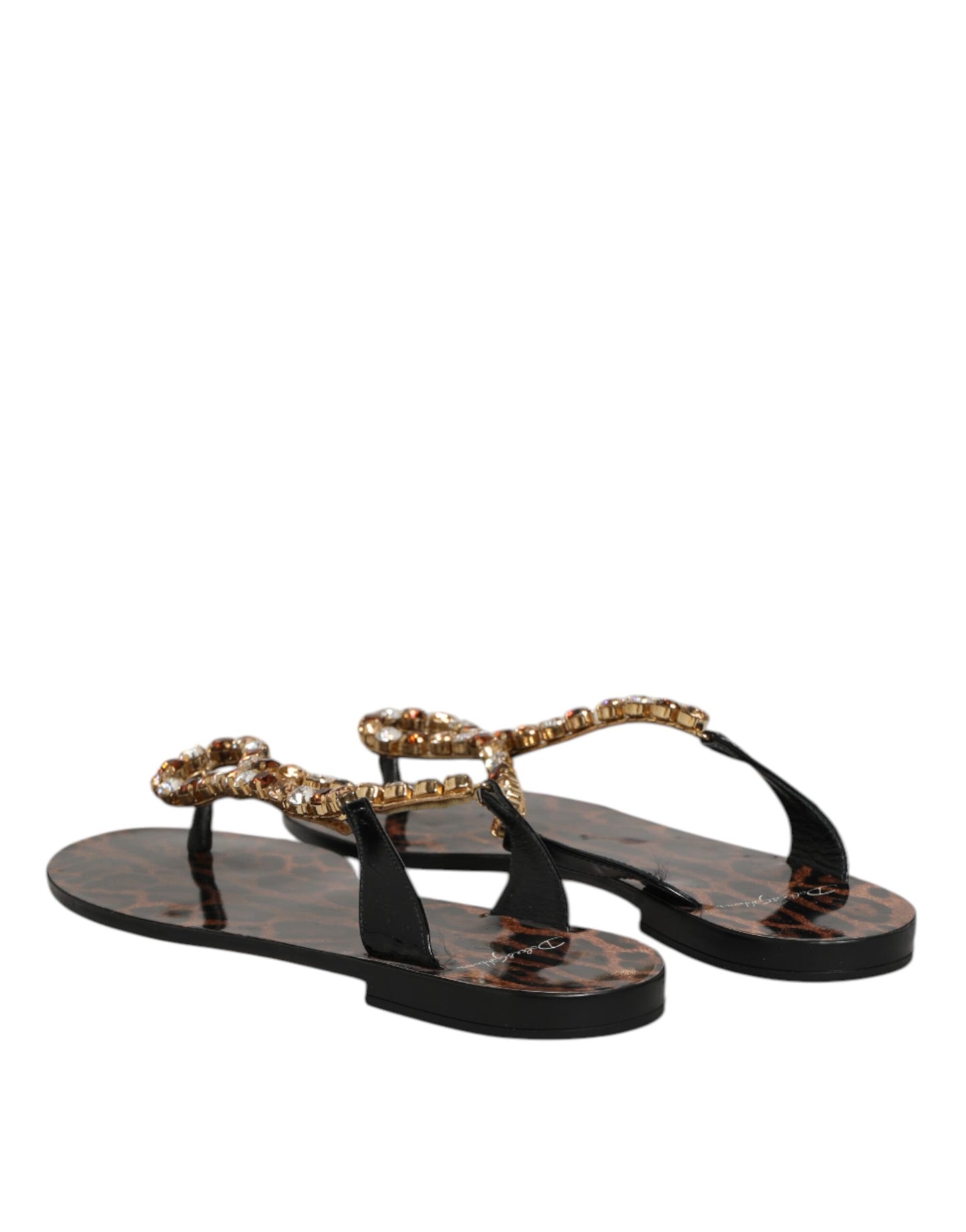 Dolce & Gabbana Black Crystals Flats Sandals Beachwear Shoes