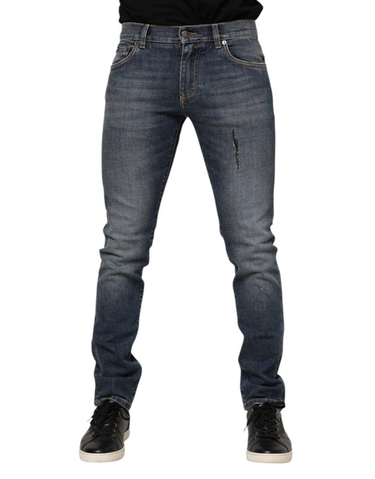Dolce & Gabbana Blue Washed Cotton Skinny Men Denim Jeans