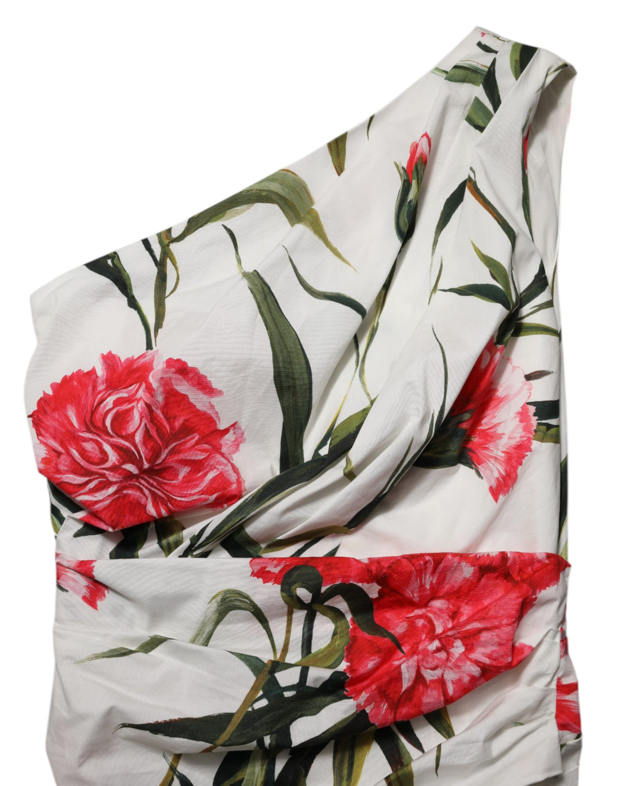 Dolce & Gabbana White Floral One Shoulder Sheath Dress