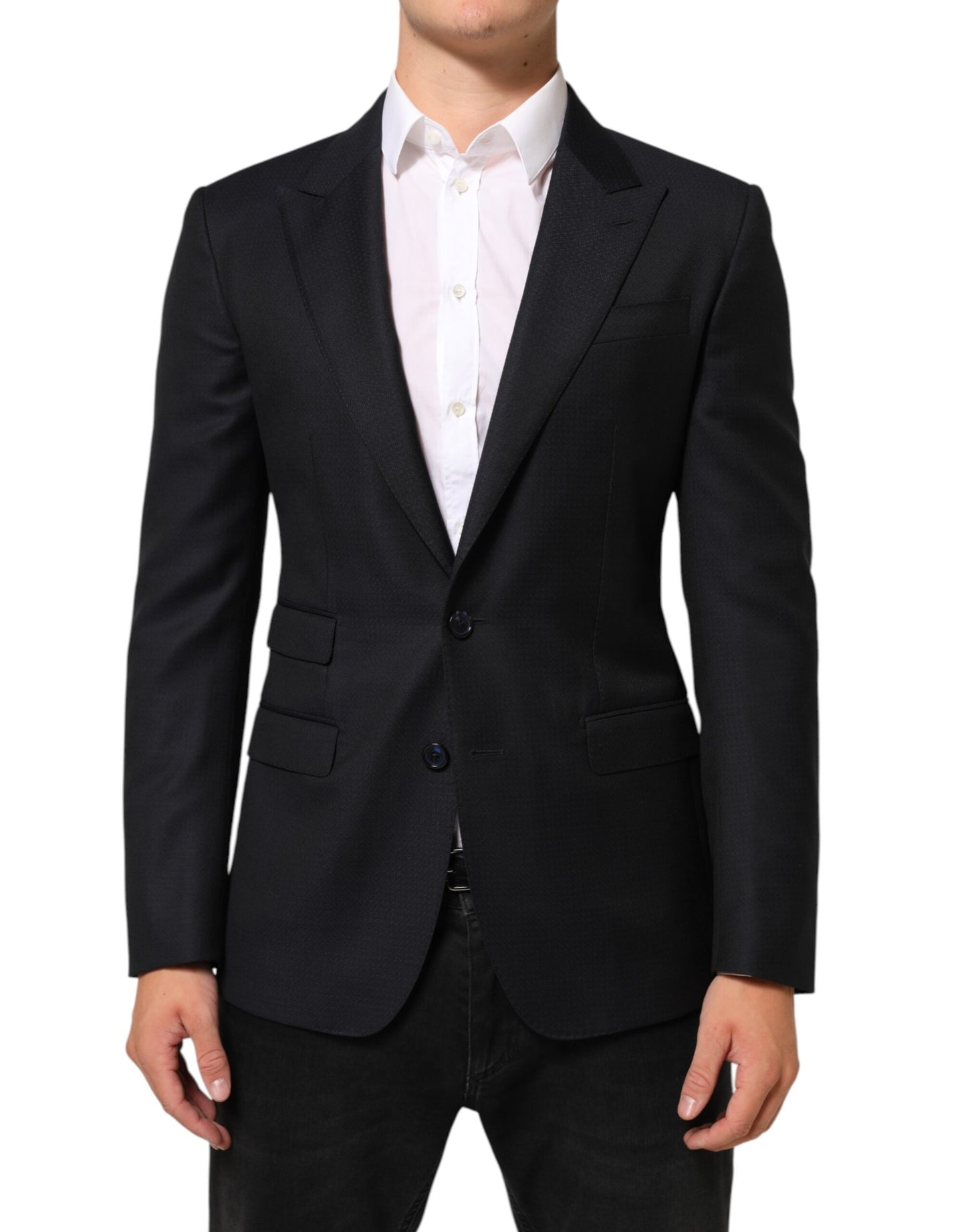 Dolce & Gabbana Black Wool NAPOLI 2 Button Men Suit Blazer