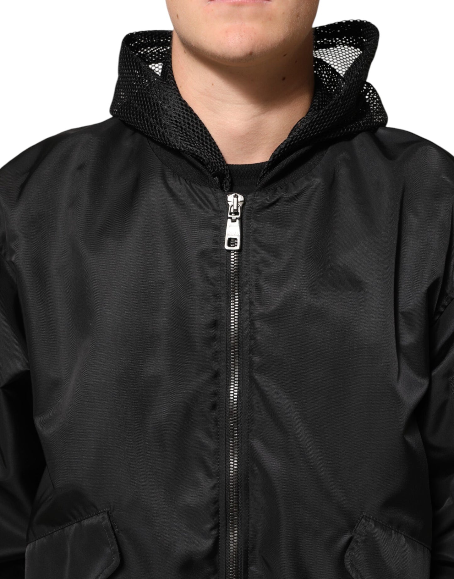 Dolce & Gabbana Black Nylon Hooded Full Zip Bomber Men Jacket