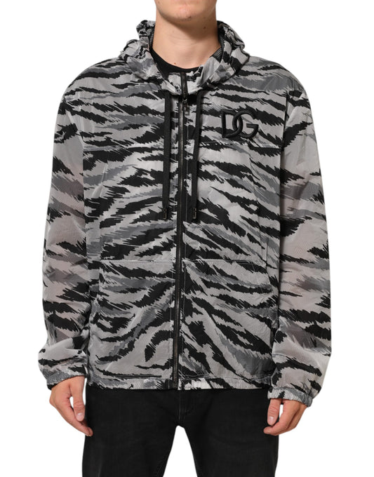 Dolce & Gabbana Gray Camouflage Hooded Sweatshirt Jacket
