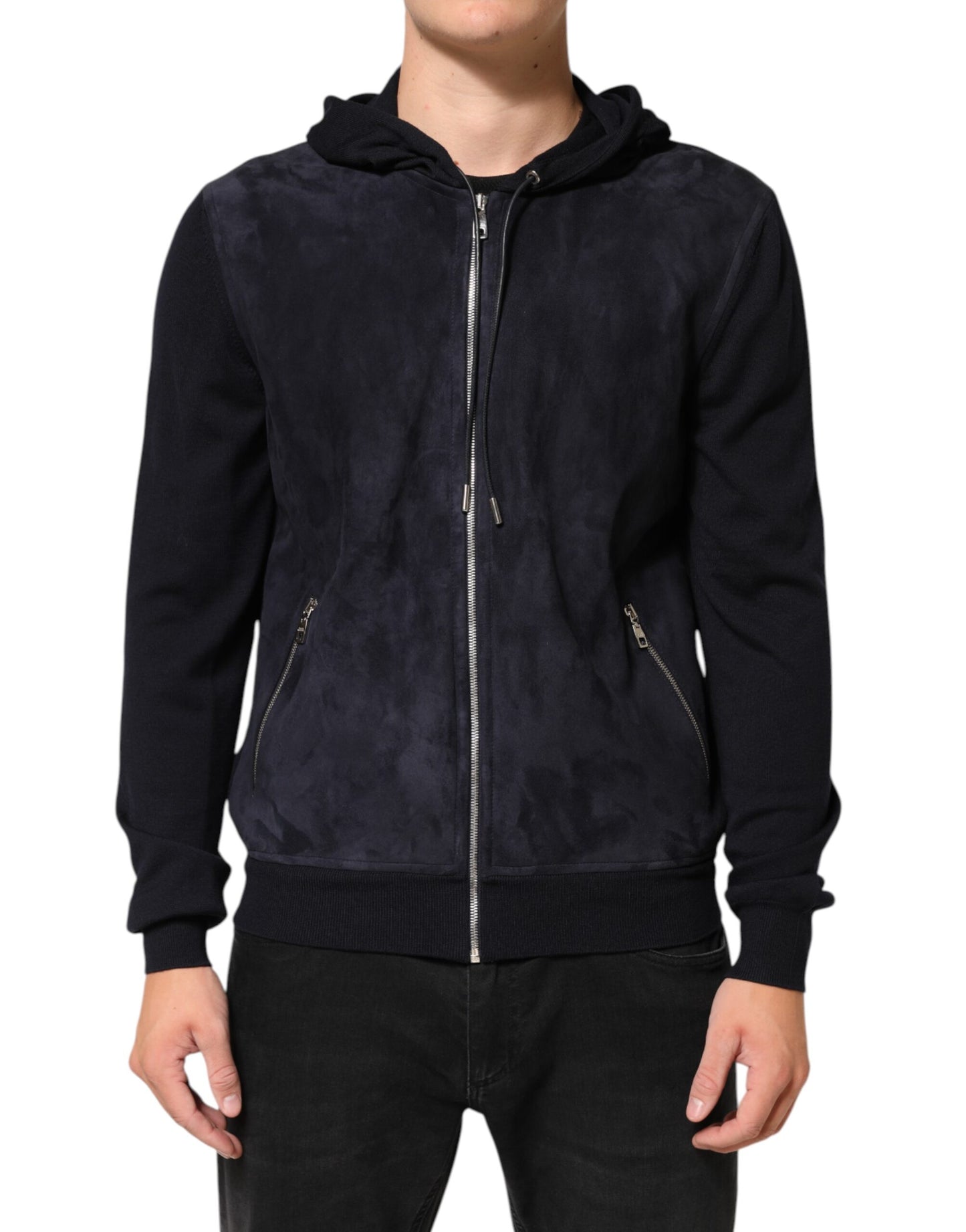 Dolce & Gabbana Black Leather Full Zip Hooded Blouson Jacket