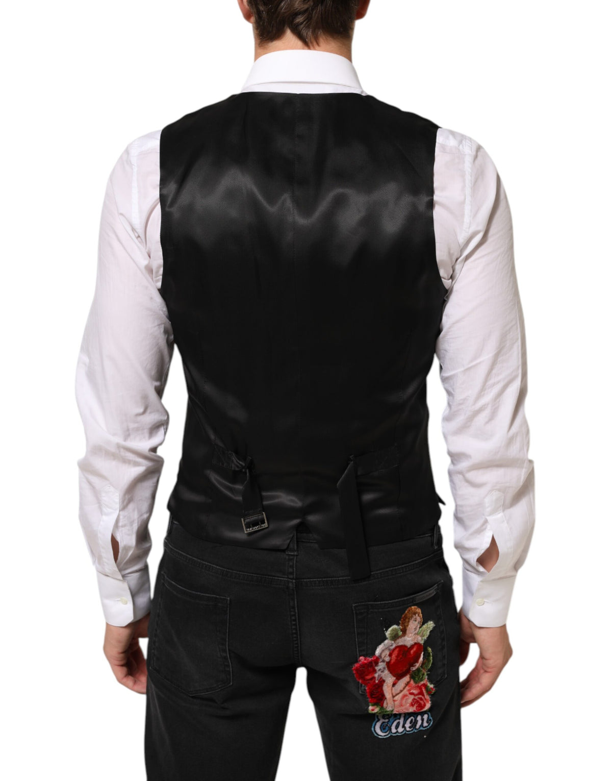 Dolce & Gabbana Black Wool Dress Formal Men Waistcoat Vest