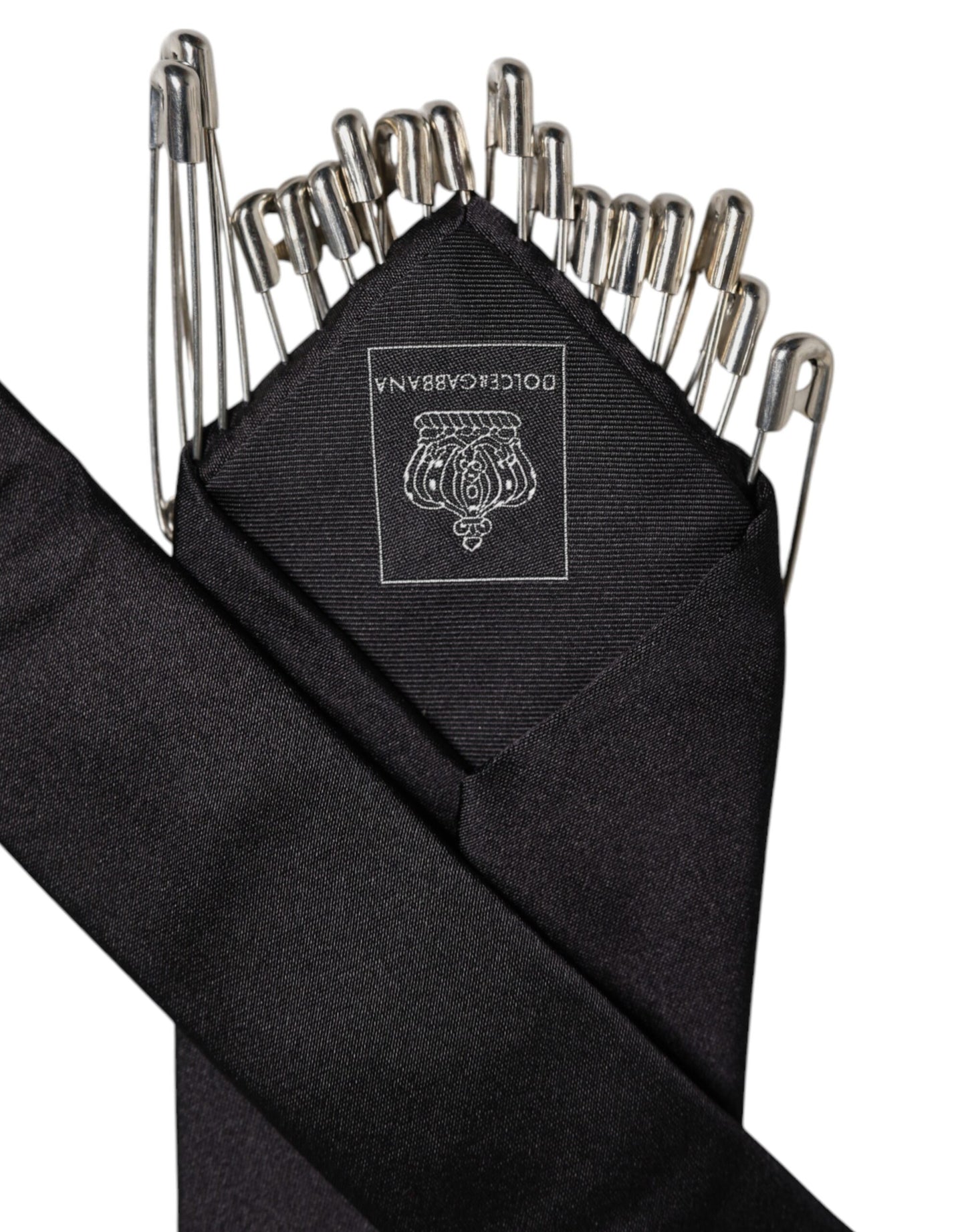 Dolce & Gabbana Black Safety Pins Silk Adjustable Necktie Accessory Tie