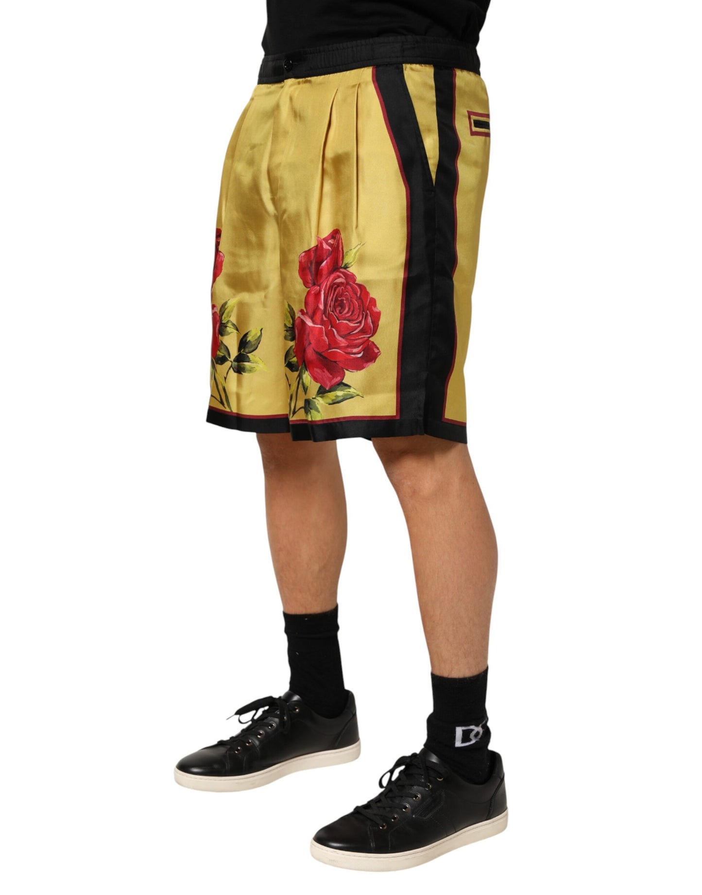 Dolce & Gabbana Yellow Floral Print Silk Men Bermuda Shorts