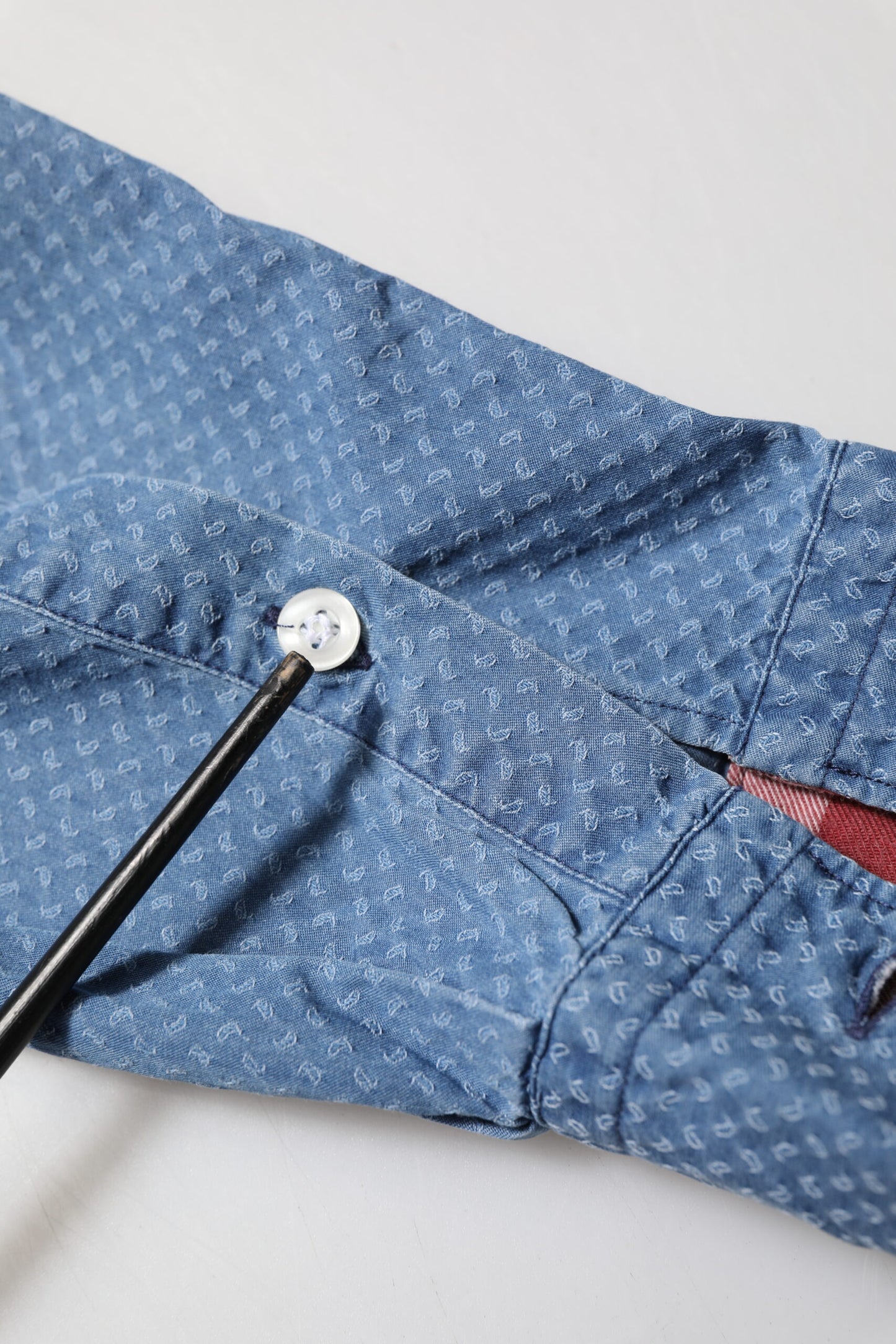 AGLINI Blue Denim Slim Fit Collared Long Sleeve Casual Shirt