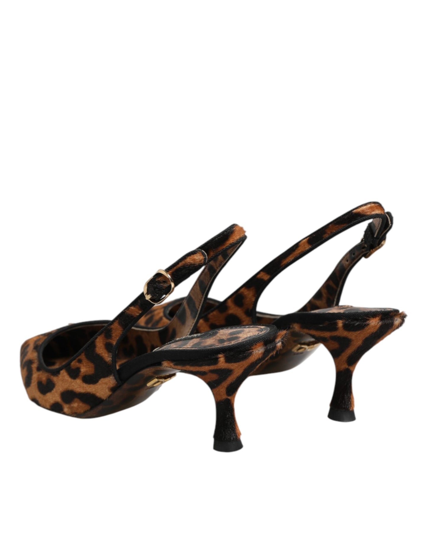 Dolce & Gabbana Brown Leopard Calfskin Fur Slingbacks Shoes