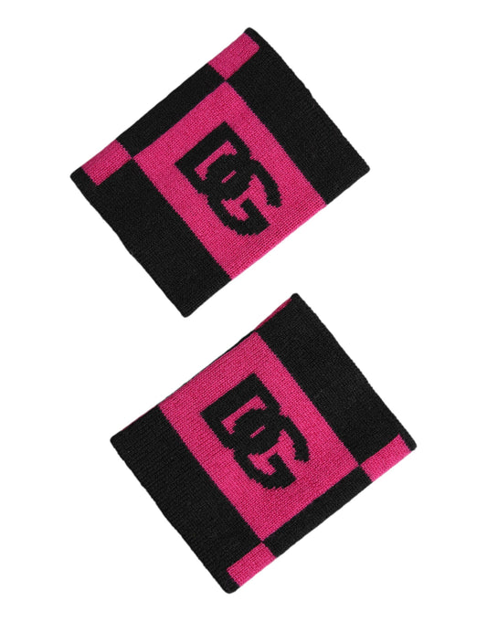 Dolce & Gabbana Black Pink DG Logo Cashmere 1 Pair Wristband