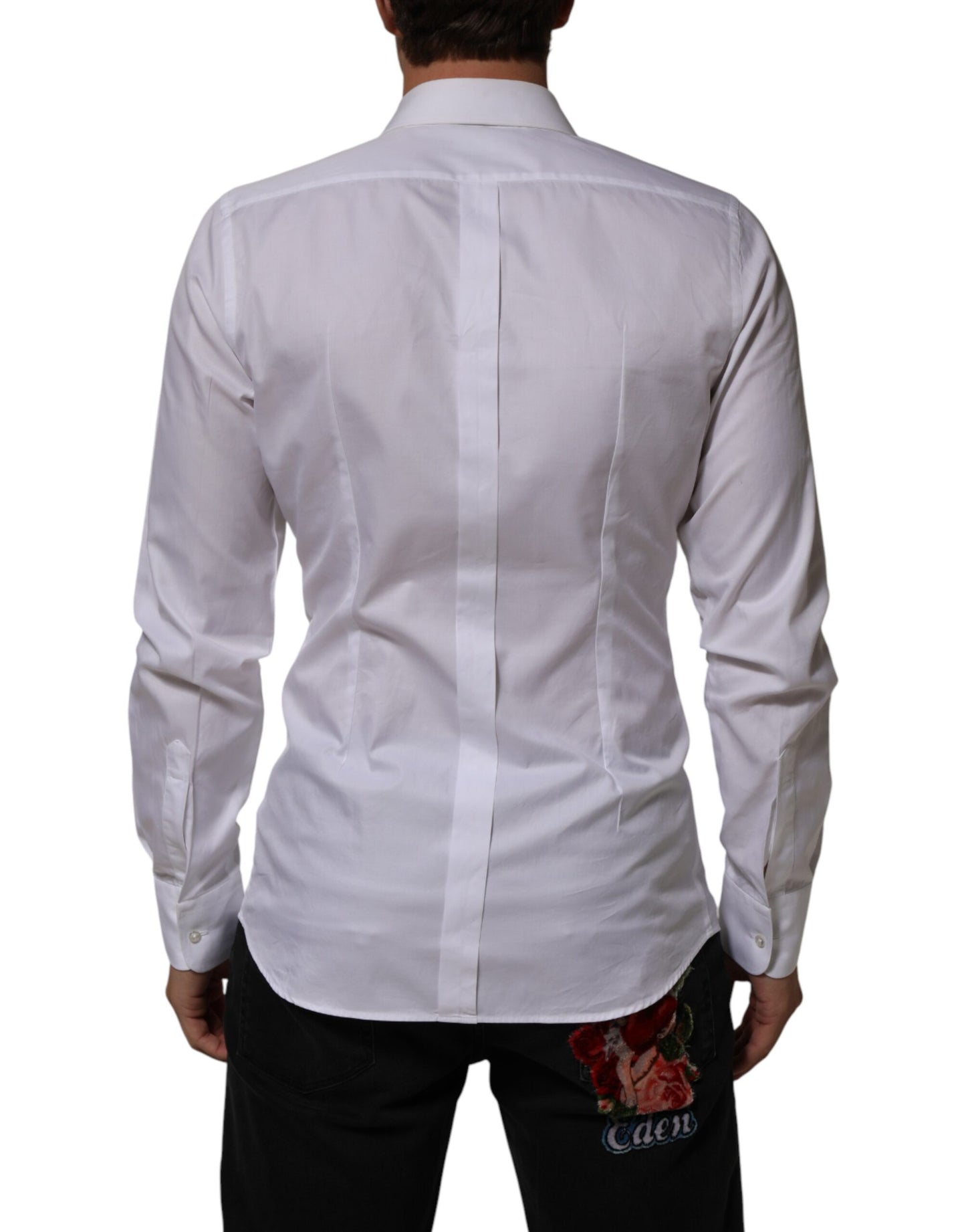 Dolce & Gabbana White Cotton Collared Bib GOLD Dress Shirt