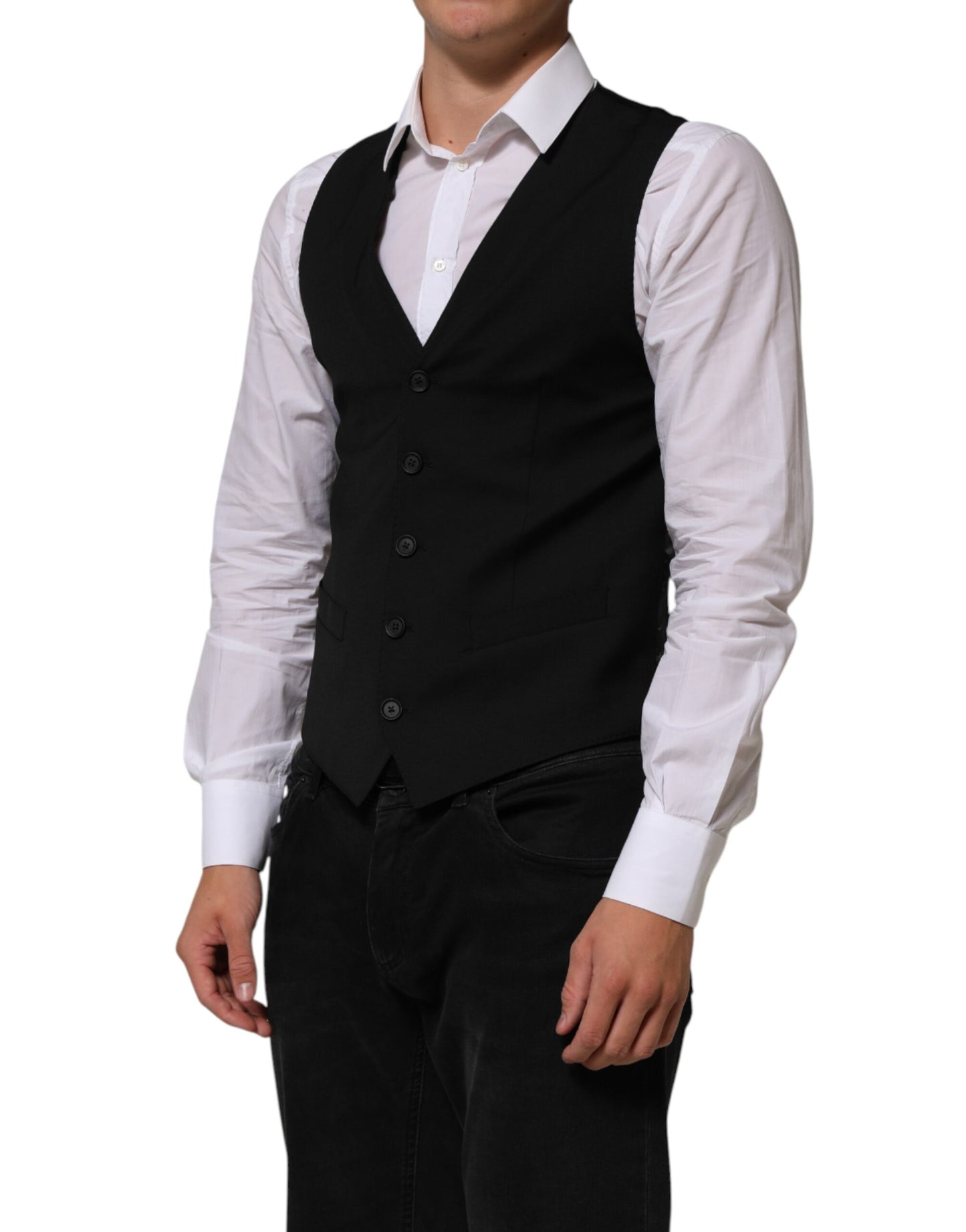 Dolce & Gabbana Black Polyester Dress Formal Waistcoat Vest