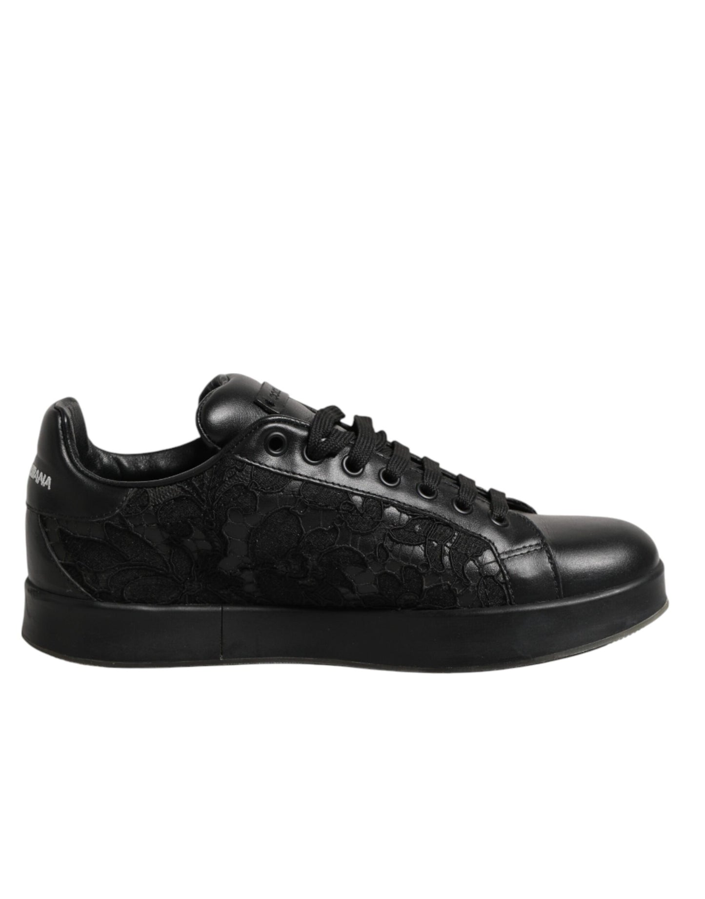 Dolce & Gabbana Black Floral Lace Low Top Sneaker Shoes